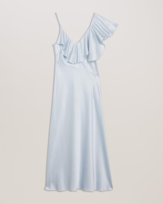 Peignoir Ted Baker Ruffle Neck Satin Midi Slip Bleu Clair Femme | LOD-48418304